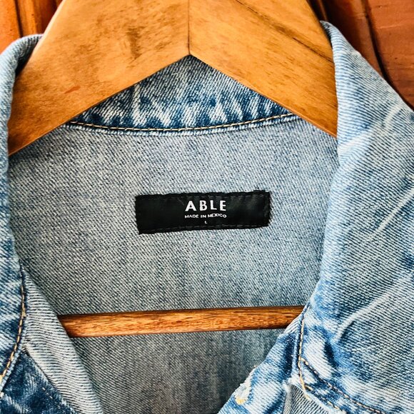 Able The Merly Denim Jacket, Clean Wash, Size Large - Picture 2 of 4